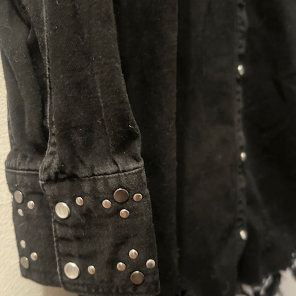 Free People We The Free Sleek Black Denim Silver Studded Distressed Dress NEW - Picture 6 of 16